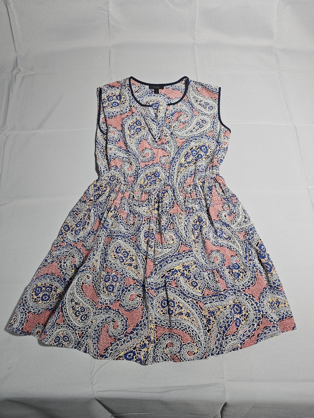 J.Crew Paisley Silk Boho Silk Mini Size 6 Smocked Waist Sleeveless Y2K Summer - Picture 2 of 6